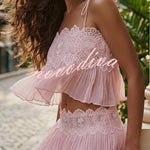 Dreamy Crinkle Chiffon Lace Trim Tank and High Rise Loose Lantern Pants Set