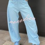 Kadence Denim Side Metal Hollow Ring Detail Pocket Lantern Pants