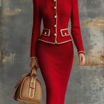 Retro Elegant Knitted Cardigan And Hip Skirt Two-piece Set