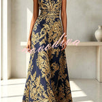 Vintage Gold Embroidered Long Dress