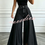 High-Waist Overlay Wide-Leg Jeans