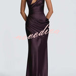 Emina Satin One Shoulder Asymmetrical Neck Cutout Back Lace-up Drape Maxi Dress