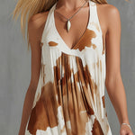 Vintage Brown Cow Print White Chiffon Sleeveless Maxi Dress