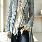 Royal Style Velvet Embroidery Long Sleeve Napoleon Button-down Lapel Coat