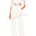Fiji Embroidered Cutout Scallop Pattern High Neck Half Puff Sleeve Crop Top