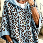 Comfortable and Casual Knit Leopard Print Half Sleeve Hoodie Sweater