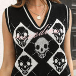 Halloween Skull Argyle Knit Sweater Vest
