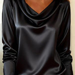 Solid Color Satin Casual Long-sleeved Draped Shirt