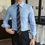 Striped Point Collar Casual Slim Shirt
