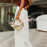 Creative Style High Rise Elastic Waist Pocket Wide Leg Pants