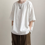 Japanese Loose Large Collar Cotton and Linen T-shirt