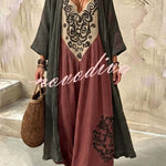 Boho Embroidered Maxi Dress & Cardigan Two-Piece Set