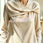 Draped Twist-Front Textured Blouse