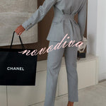 Business Elegance Button Long Sleeve Pocket Pleated Hem Lapel Blazer