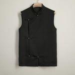 Sleeveless Waistcoat with Slant Placket and Disc Buttons