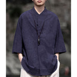 Cotton and Linen Jacquard Vintage Half Sleeve Shirt