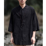 Cotton and Linen Jacquard Vintage Half Sleeve Shirt