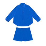 Two-piece Waist-revealing Blue Shirt