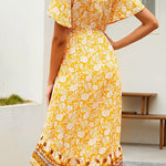 Zeagoo Women's Bohemian Floral Tie Front V Neck Midi Dresses