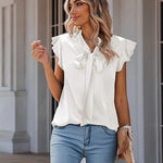 Zeagoo Satin Blouses for Women Sleeveless Bow Tops
