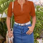 Zeagoo Womens Puff Short Sleeve Sweaters Tops Spring Collar V Neck Pullover Polo Shirt Soft Knit Blouses (US Only)