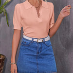 Zeagoo Womens Puff Short Sleeve Sweaters Tops Spring Collar V Neck Pullover Polo Shirt Soft Knit Blouses (US Only)
