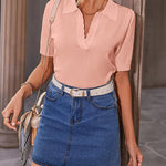 Zeagoo Womens Puff Short Sleeve Sweaters Tops Spring Collar V Neck Pullover Polo Shirt Soft Knit Blouses (US Only)