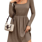 Zeagoo Womens Casual Sweater Dress Square Neck Knit Long Sleeve Dress