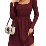 Zeagoo Womens Casual Sweater Dress Square Neck Knit Long Sleeve Dress