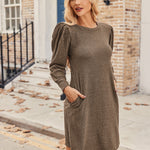 Zeagoo Women Knit Dress Puff Long Sleeve Dress