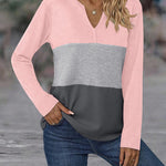 Zeagoo Women's Waffle Shirts V Neck Long Sleeve Tops Color Block T-Shirts