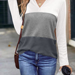 Zeagoo Women's Waffle Shirts V Neck Long Sleeve Tops Color Block T-Shirts