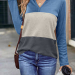 Zeagoo Women's Waffle Shirts V Neck Long Sleeve Tops Color Block T-Shirts