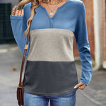 Zeagoo Women's Waffle Shirts V Neck Long Sleeve Tops Color Block T-Shirts