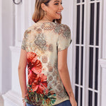 Zeagoo Tops Petal Short Sleeve Casual Crew Neck Shirts