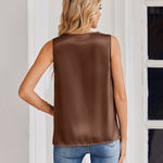 Silk Satin V-Neck Sleeveless Business Work Blouses (US Only)