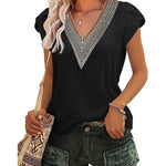 Zeagoo Short Sleeve Tops for Women Casual V Neck Lace T-Shirts Petal Sleeve Shirt Eyelet Pleated Loose Blouses (Us Only)