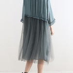 French Tea Green Tull Maxi dresses patchwork chiffon Summer Dress