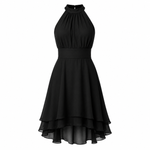 Amelia Stirling | Halter Neck Midi Dress in Black Chiffon For Women
