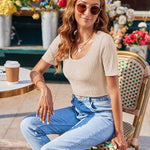 Zeagoo Short Sleeve Square Neck Slim Fitted Tops