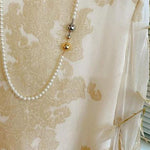 Art Apricot O-Neck Jacquard Patchwork Silk Blouses Lantern Sleeve