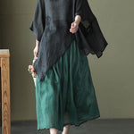 Art Black Asymmetrical Design Embroideried Summer Ramie Shirt Tops