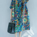 Art O-Neck Print Maxi Dress Short Sleeve