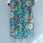Art O-Neck Print Maxi Dress Short Sleeve