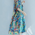 Art O-Neck Print Maxi Dress Short Sleeve