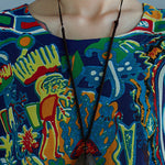 Art O-Neck Print Maxi Dress Short Sleeve