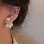 Art White Alloy Acrylic Pearl Zircon Floral Stud Earrings