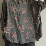 Art dark gray print tunic pattern lapel baggy fall top