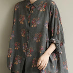 Art dark gray print tunic pattern lapel baggy fall top