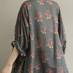 Art dark gray print tunic pattern lapel baggy fall top